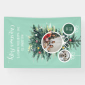 クリスマスツリークリスマスボール形状2つの写真グリーン 横断幕 (横)