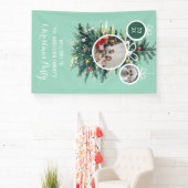 クリスマスツリークリスマスボール形状2つの写真グリーン 横断幕 (インサイチュ)