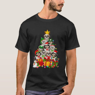 クリスマスツリークリスマスライトシーズー（犬）Tzuドッグパピーラブ Tシャツ