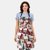 クリスマスツリークリスマス村の雪の写真 エプロン (着用した状態)