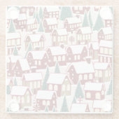 クリスマスツリークリスマス村の雪の写真 ガラスコースター (裏面)