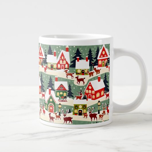 クリスマスツリークリスマス村の雪の写真 ジャンボコーヒーマグカップ (右)
