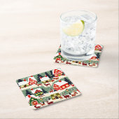 クリスマスツリークリスマス村の雪の写真 スクエアペーパーコースター (インサイチュ)