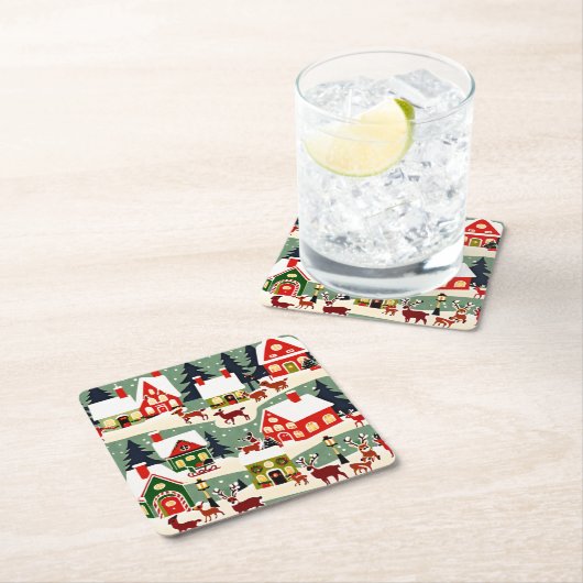 クリスマスツリークリスマス村の雪の写真 スクエアペーパーコースター (インサイチュ)