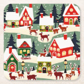 クリスマスツリークリスマス村の雪の写真 スクエアペーパーコースター (正面)
