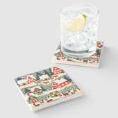 クリスマスツリークリスマス村の雪の写真 ストーンコースター (横)