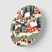 クリスマスツリークリスマス村の雪の写真 ラウンド壁時計 (傾斜)