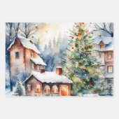 クリスマスツリークリスマス村の雪の写真 ラッピングペーパーシート (正面3)
