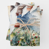 クリスマスツリークリスマス村の雪の写真 ラッピングペーパーシート (インサイチュ)