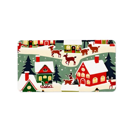 クリスマスツリークリスマス村の雪の写真 ラベル (正面)