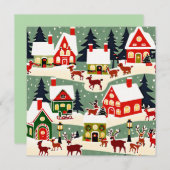 クリスマスツリークリスマス村の雪の写真 招待状 (正面/裏面)