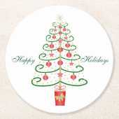 クリスマスツリークリスマス ラウンドペーパーコースター (正面)