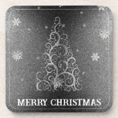 クリスマスツリーグリッターと雪片 |シルバー コースター (正面)