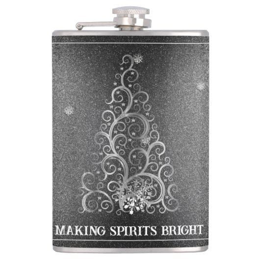 クリスマスツリーグリッターと雪片 |シルバー フラスク (正面)