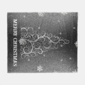 クリスマスツリーグリッターと雪片 |シルバー フリースブランケット (正面(横))