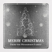 クリスマスツリーグリッターと雪片 |シルバー ラベル (デザイン2)