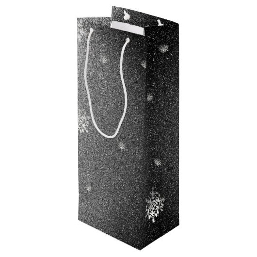 クリスマスツリーグリッターと雪片 |シルバー ワインギフトバッグ (裏面アングル)