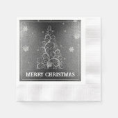 クリスマスツリーグリッターと雪片 |シルバー 縁ありカクテルナプキン (正面)