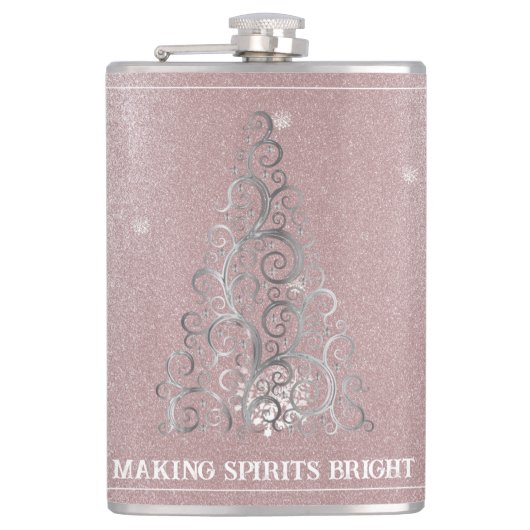 クリスマスツリーグリッターと雪片 |ピンク フラスク (正面)