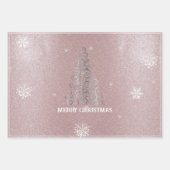 クリスマスツリーグリッターと雪片 |ピンク ラッピングペーパーシート (正面)