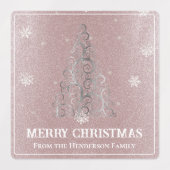 クリスマスツリーグリッターと雪片 |ピンク ラベル (デザイン2)