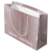 クリスマスツリーグリッターと雪片 |ピンク ラージペーパーバッグ (裏面アングル)