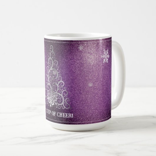 クリスマスツリーグリッターと雪片 |マゼンタ コーヒーマグカップ (正面右)