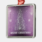 クリスマスツリーグリッターと雪片 |マゼンタ メタルオーナメント (左)