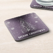 クリスマスツリーグリッターと雪片 |紫 コースター (左側)