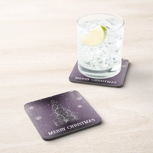 クリスマスツリーグリッターと雪片 |紫 コースター (右側)