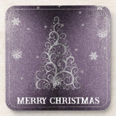 クリスマスツリーグリッターと雪片 |紫 コースター (正面)