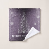 クリスマスツリーグリッターと雪片 |紫 バスタオルセット (ウォッシュタオル)