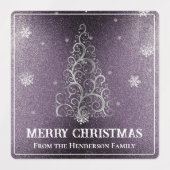 クリスマスツリーグリッターと雪片 |紫 ラベル (デザイン1)