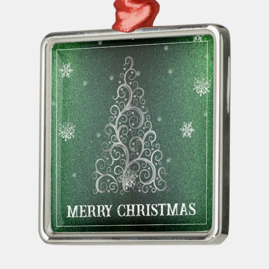 クリスマスツリーグリッターと雪片 |緑 メタルオーナメント (左)