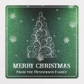 クリスマスツリーグリッターと雪片 |緑 ラベル (デザイン2)
