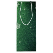 クリスマスツリーグリッターと雪片 |緑 ワインギフトバッグ (裏面)