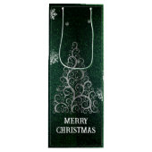 クリスマスツリーグリッターと雪片 |緑 ワインギフトバッグ (正面)