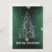クリスマスツリーグリッターと雪片 |緑 招待状 (正面)