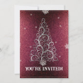 クリスマスツリーグリッターと雪片 |赤いパーティー 招待状 (正面)