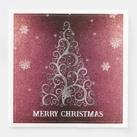 クリスマスツリーグリッターと雪片 |赤 (正面)