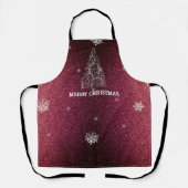 クリスマスツリーグリッターと雪片 |赤 エプロン (正面)
