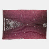 クリスマスツリーグリッターと雪片 |赤 キッチンタオル (横)