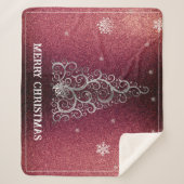 クリスマスツリーグリッターと雪片 |赤 シェルパブランケット (正面)