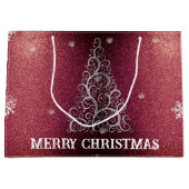 クリスマスツリーグリッターと雪片 |赤 ラージペーパーバッグ (正面)