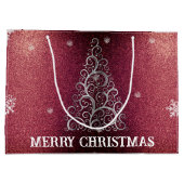 クリスマスツリーグリッターと雪片 |赤 ラージペーパーバッグ (裏面)