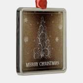 クリスマスツリーグリッターと雪片 |金ゴールド メタルオーナメント (右)