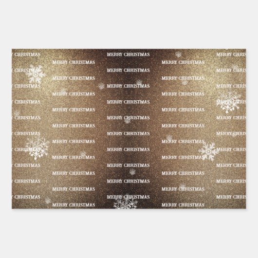 クリスマスツリーグリッターと雪片 |金ゴールド ラッピングペーパーシート (正面3)