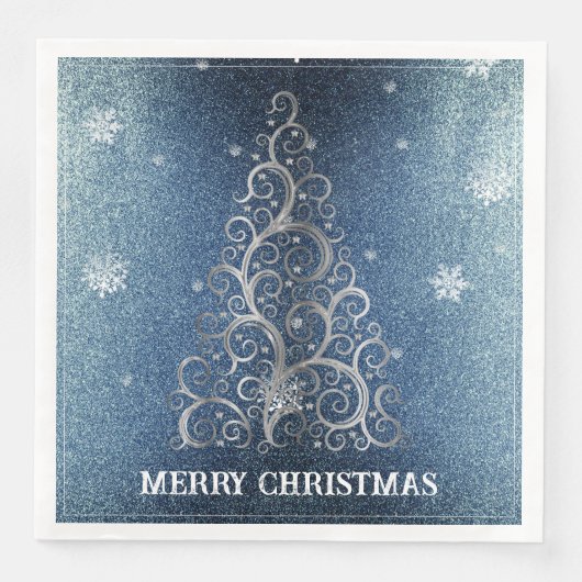 クリスマスツリーグリッターと雪片 |青 (正面)