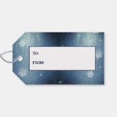 クリスマスツリーグリッターと雪片 |青 ギフトタグ (裏面横)