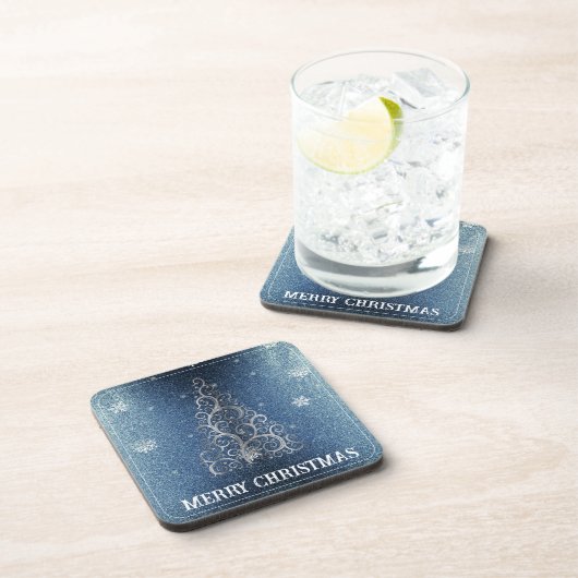 クリスマスツリーグリッターと雪片 |青 コースター (右側)